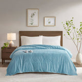 Corded Plush Heated Blanket, Blue