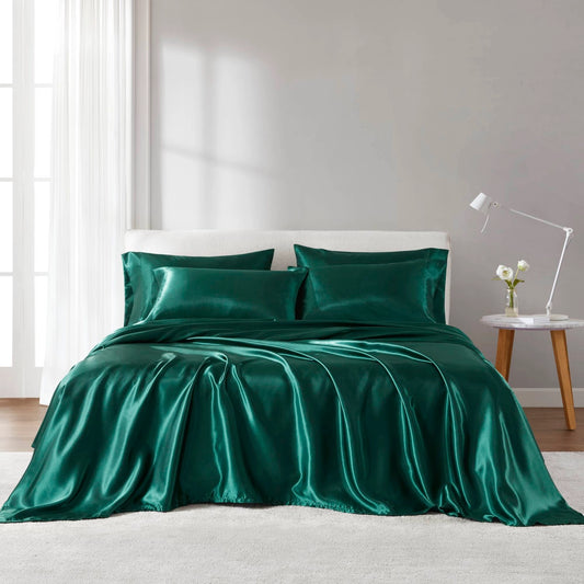 Wrinkle-Free Solid Satin Luxury Sheet Set, Emerald