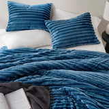 300GSM Fluffy Ribbed Plush Comforter Set,Blue