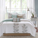 6 Piece Embroidered Quilt Set with Throw Pillows, Blue