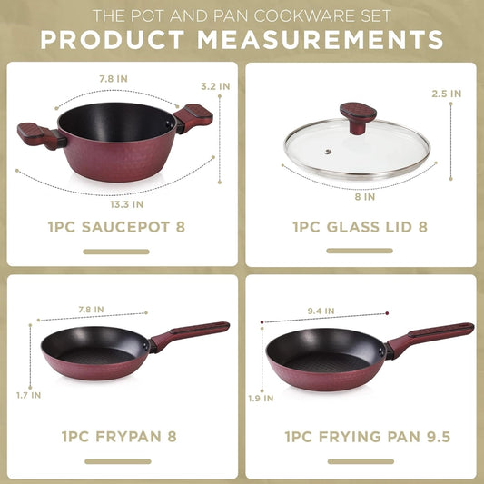 Moss & Stone 4-Piece Burgundy Nonstick Cookware Set