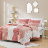 Ombre Stripe Shaggy Faux Fur Comforter Set 3pcs, Blush
