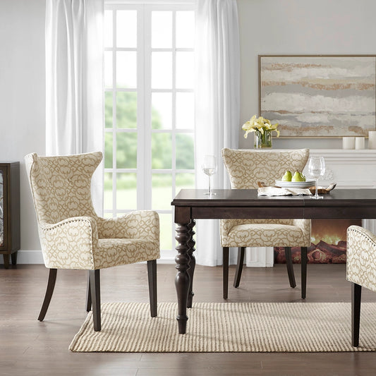 [Set of 2] High Wingback Style Armed Dining Chair *