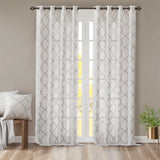 Fretwork Print Grommet Top Window Curtain Panel, Ivory/Grey