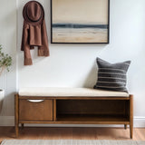Accent Bench with Storage and Upholstered Cushion, Walnut