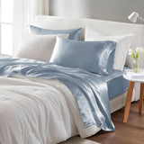 Wrinkle-Free Solid Satin Luxury Sheet Set, Blue