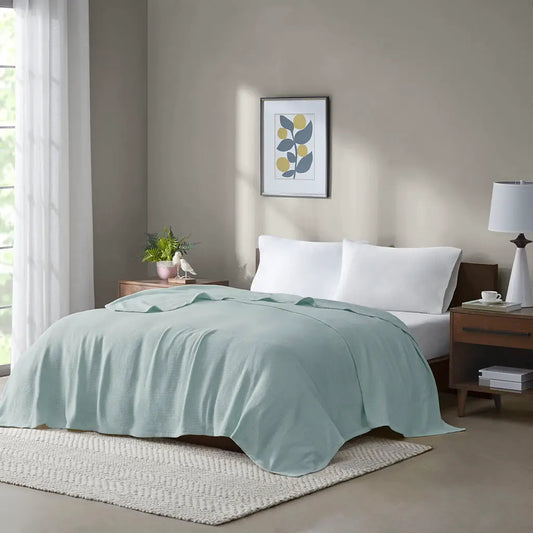 Wholesale Modern Solid Freshspun Cotton Blanket, Blue