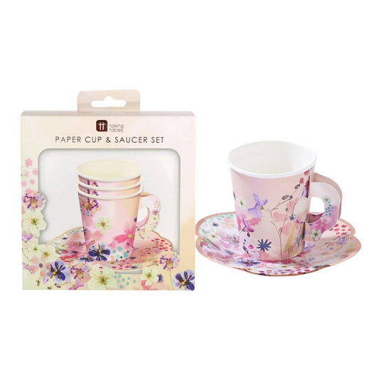 Floral Paper Cup & Saucer Set, 24 Piece Tea Party