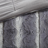 Long Faux Fur 4-Piece Comforter Set, Grey