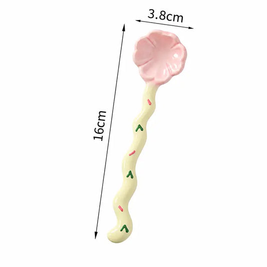 Cute Ceramic Clover Long Handle Coffee Spoon