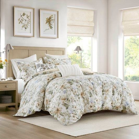 5 Piece 300TC Cotton Sateen Floral Print Duvet Set