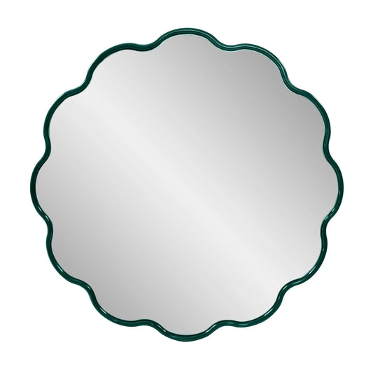 Kushi Round Scalloped Edge Mirror in Glossy Hunter Green