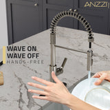 ANZZI Ola Touchless Faucet, 1-Handle, Dual Spray Pull-Down Sprayer, Motion Sensor Activation, Deck Plate Included, Rhino Alloy, Multiple Finishes