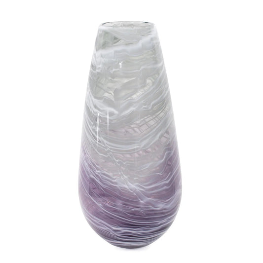 Swirled Smoke and Aubergine Torpedo Glass Vase- Tall