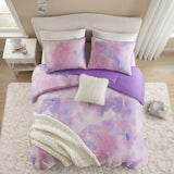 Watercolor Tie Dye Comforter Set with Throw Pillow, Purple
