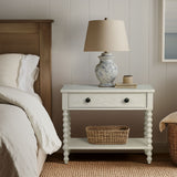 26"H Large Turned Wood Spindle Nightstand, Antique Cream