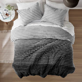 300GSM Fluffy Ribbed Plush Comforter Set,Grey Ombre