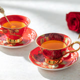 Gold Red Rose Bone China Tea Cup & Saucer 7oz