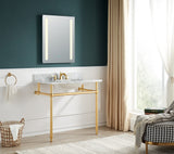 ANZZI Verona 34.5" Wall Mounted Console Sink (34" H), Scratch-Resistant Carrara White Stone Countertop, Ceramic Sink, Optional Frame Finishes
