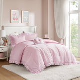 Soft Ruffled Gingham Comforter Set, Pink