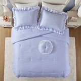 Soft Ruffled Gingham Comforter Set, Blue