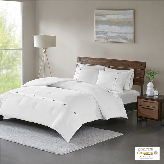 Waffle Weave Comforter/Duvet Cover Mini Set, White