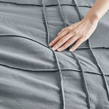 Grid Textured Soft Washed Pleated Comforter Set, Blue/Grey