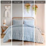 Clip Jacquard Pompom Comforter Set, Blue