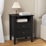 Black Fluted Nightstand with 2 Drawers, Modern Sofa Table