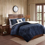 Plush To Sherpa Winter Comforter Set, Navy Blue