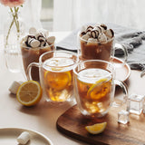 4 Double Wall Glass Coffee Mugs with 2 Spoons