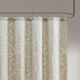 Ivory Damask Medallion Jacquard Shower Curtain, Tan