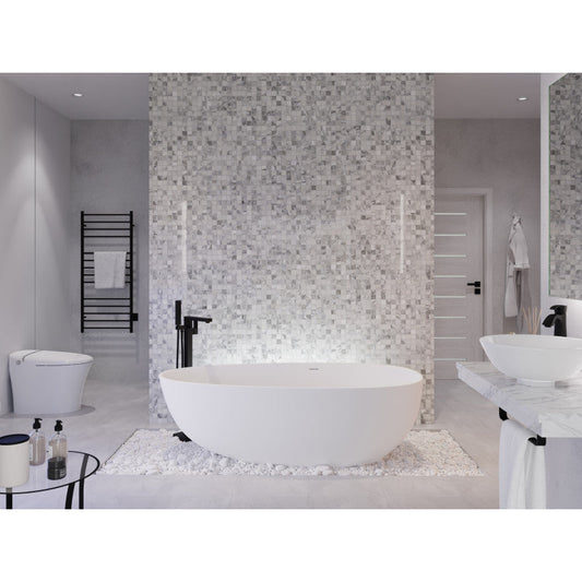 Fiume 5.6 ft. Man-Made Stone Center Drain Freestanding Bathtub in Matte White