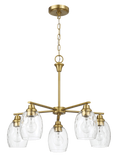 Elegance Five Lights Linear Arms with Golden Brass Finish Chain Chandelier 24"W × 8.5"H with Clear Water Glass