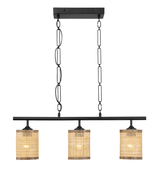 Elysian Three Lights Island With Natural Rattan Shade Farmhouse Chain Ceiling Lamp