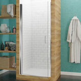 Lancer Series 29 in. x 72 in. H Hinged Semi-Frameless Shower Door with Tsunami Guard Tempered Glass