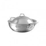 Mauviel M'ELITE Hammered 5-Ply Curved Splayed Saute Pan With Dome Lid, Cast Stainless Steel Handles