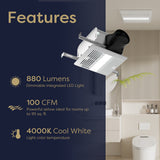 Ciarra Energy Star Bathroom Exhaust Fan with 11W LED Light – Quiet, Energy Efficient, Versatile Ventilation | CAEFL8