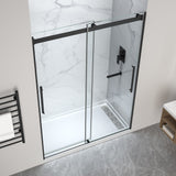 Stellar Series 76 in. x 57-60 in. Sliding Frameless Shower Door with Alcove Shower Base - Multiple Finishes