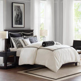 Meander Embroidery Border Oversized Comforter Set, White