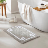 High Pile Bordered Bathroom Rug, Grey