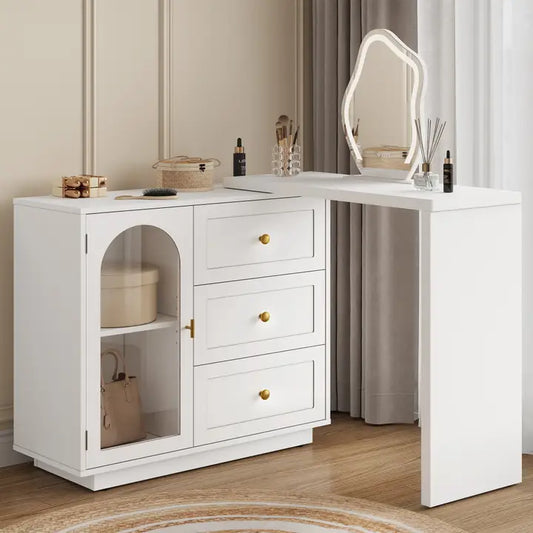 Wholesale 59” Large Extendable Makeup Vanity Desk, Corner Vanity Table