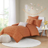 Chenille Poms Cotton Comforter/Duvet Cover Set, Rust