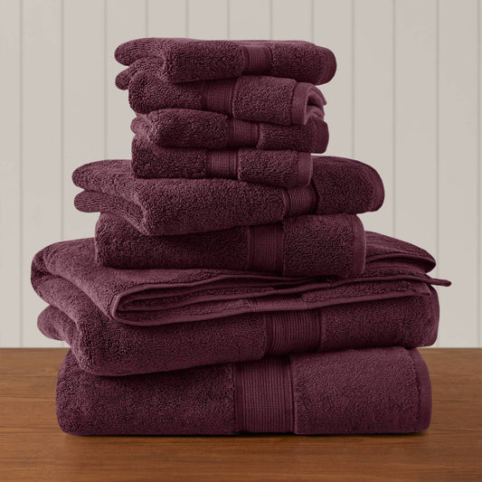 Antibacterial Spa-Like 8-Piece Bathroom Towel Set, Burgundy