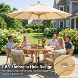 6-Person All Weather Acacia Wood Outdoor Dining Set with Water-Resistant Cushions and Umbrella Hole