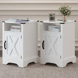 Nightstand Set of 2, White End Table with Charging Station