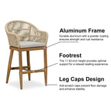 PURPLE LEAF Outdoor Bar Stools Rattan Bar Stools Counter Stools with Back and Cushions  for Patio, Garden, Kitchen