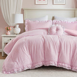 Soft Ruffled Gingham Comforter Set, Pink