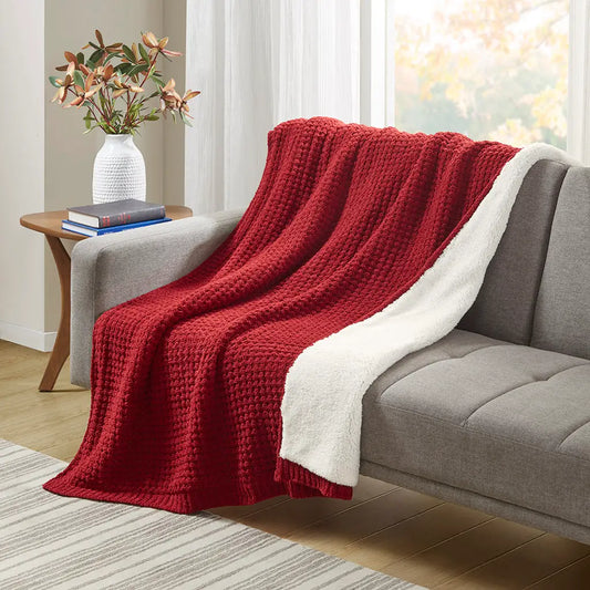 Wholesale Classic Waffle Knit 50x60" Chenille Throw, Red