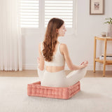 Tufted Chenille Square Floor Pillow Cushion, Dusty Peach